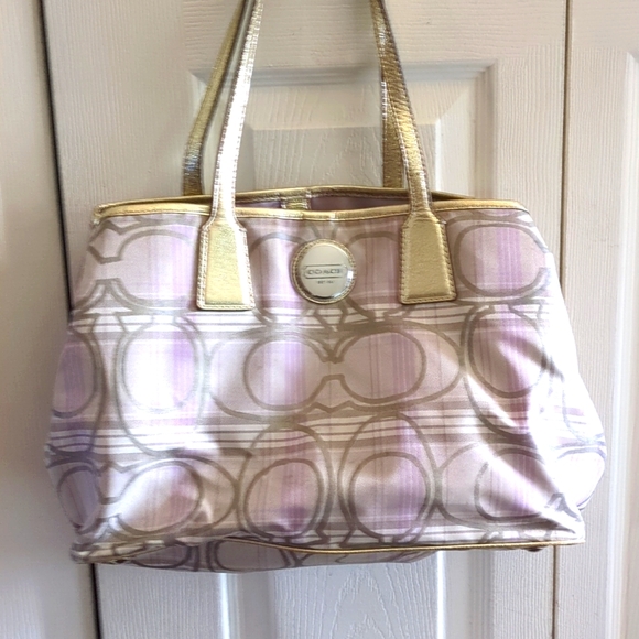 Coach Signature Striped Tartan Carry All - Picture 1 of 13